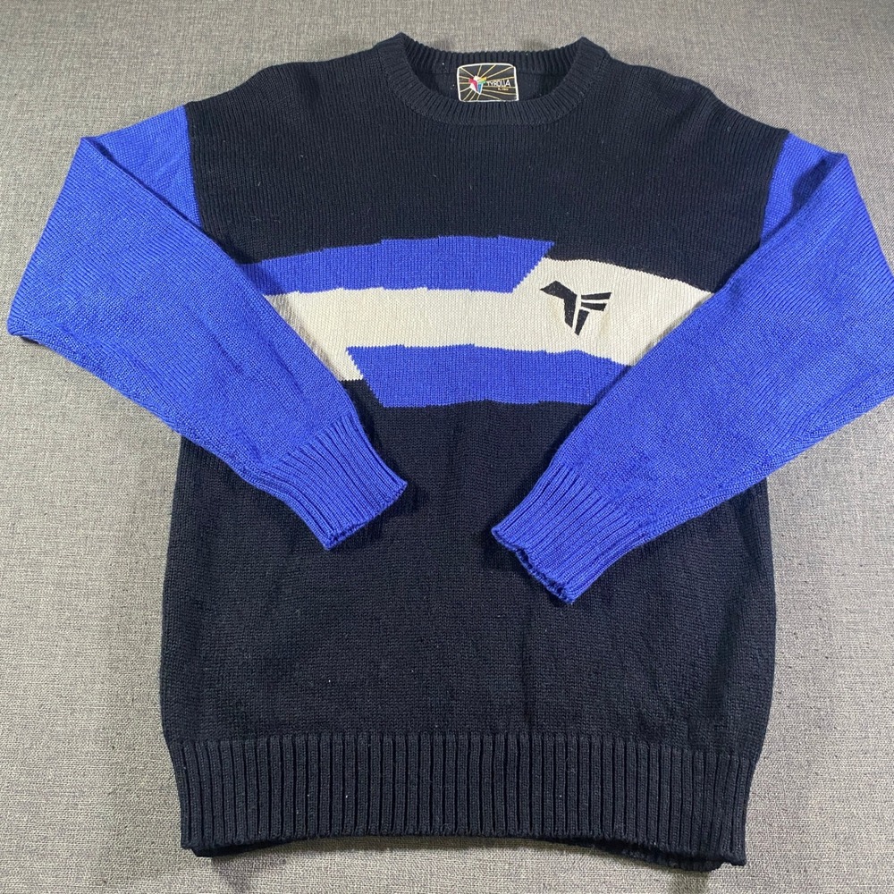Vintage Tyrolia by Head Sweater Mens Wool Acrylic Blue Black Geometric Knit Top‎